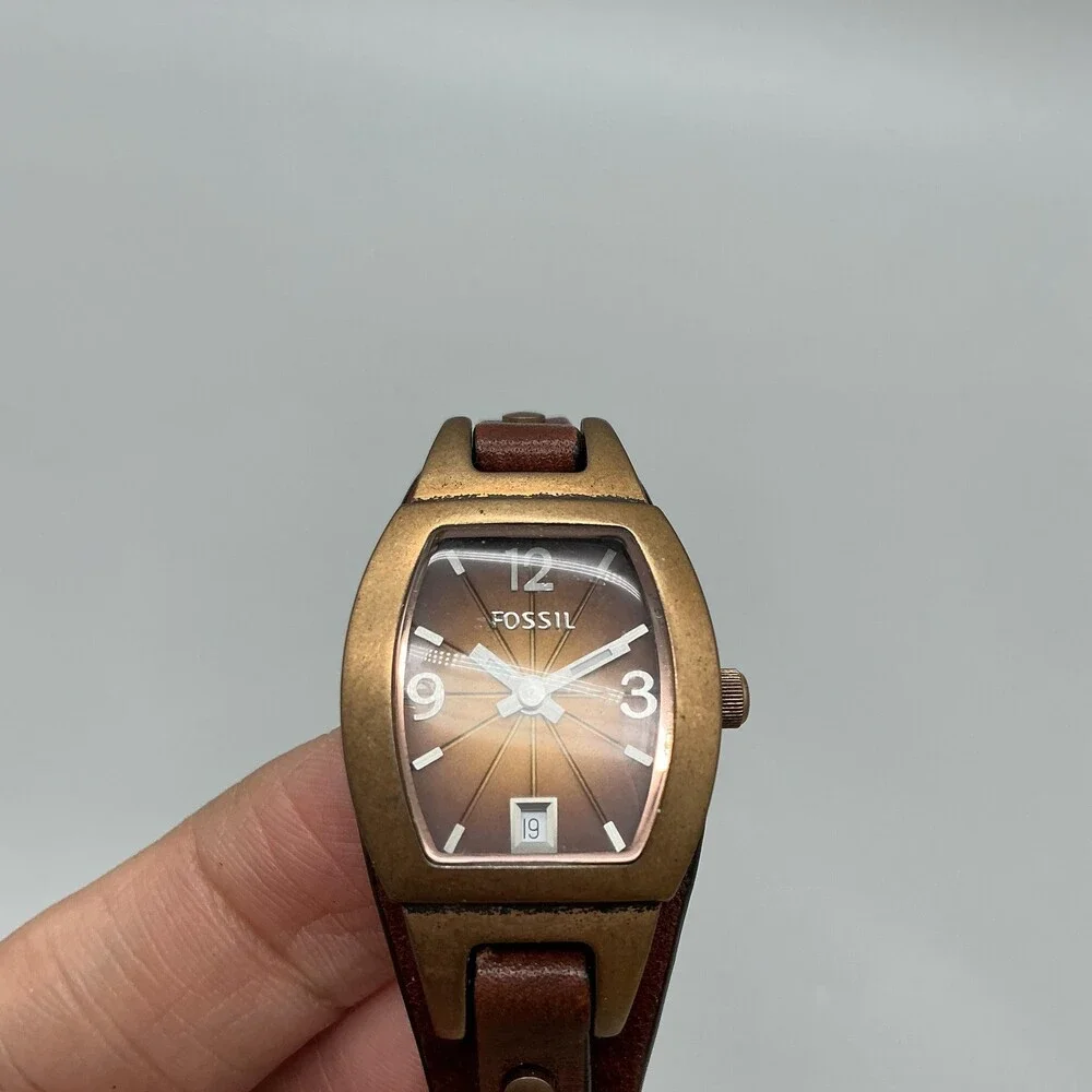 Fossil JR9780 Womens Watch 22mm Brown Dial Bronze Leather Cuff Date New Battery